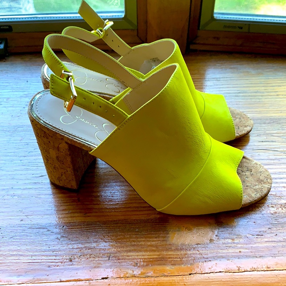 Jessica Simpson Yellow Cork Heel Block Sandals